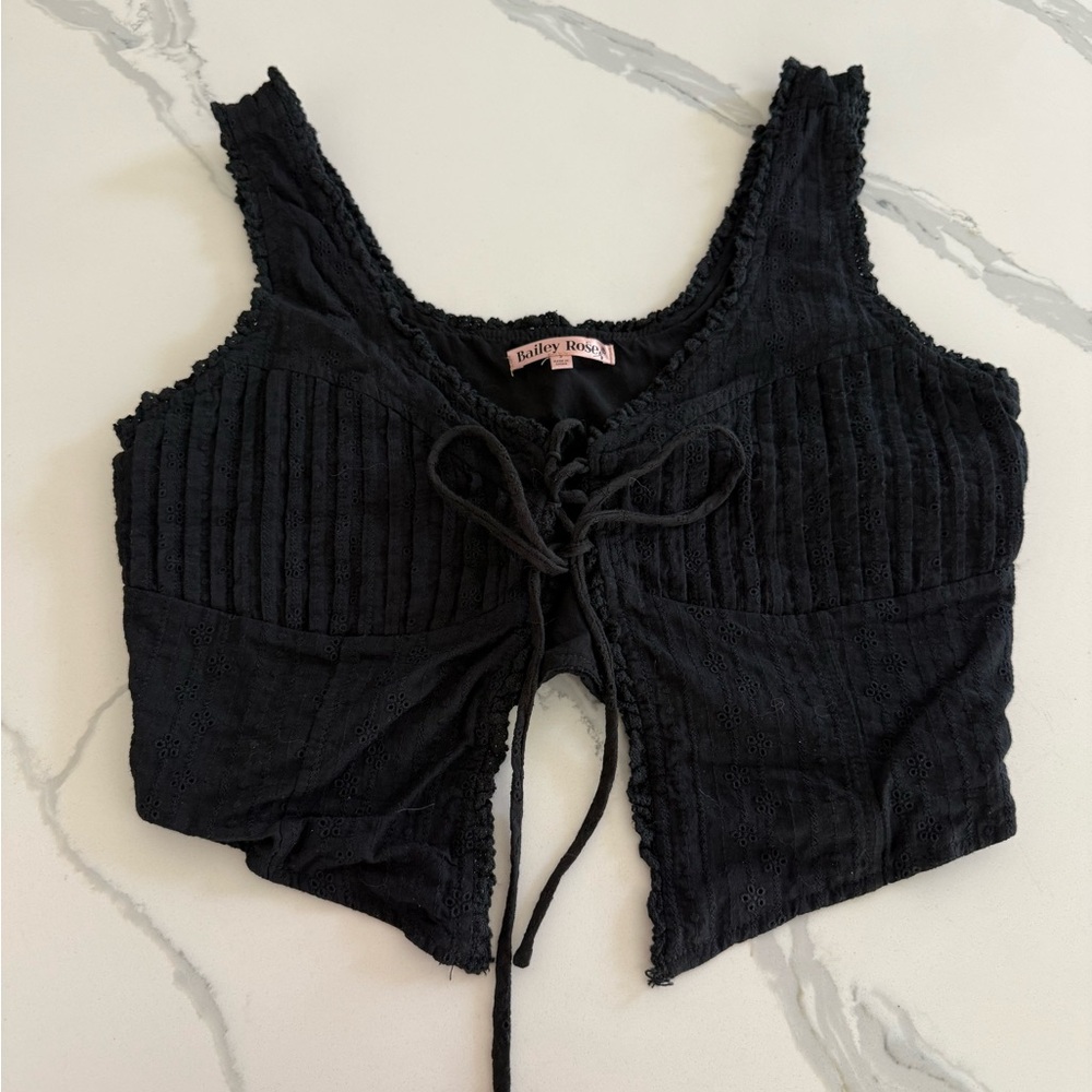 Black Lace-Up Crop Top